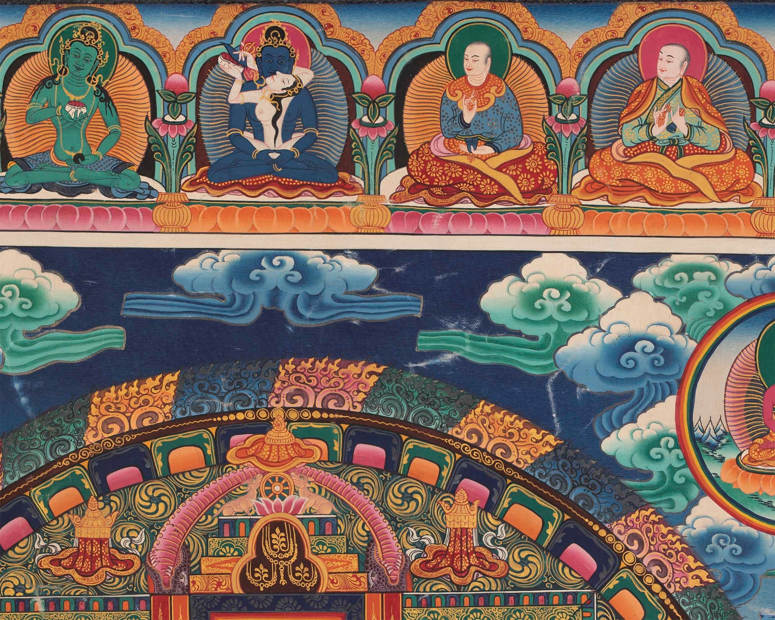Five Dhyani Buddha Mandala | Vintage Handmade Thangka Painting
