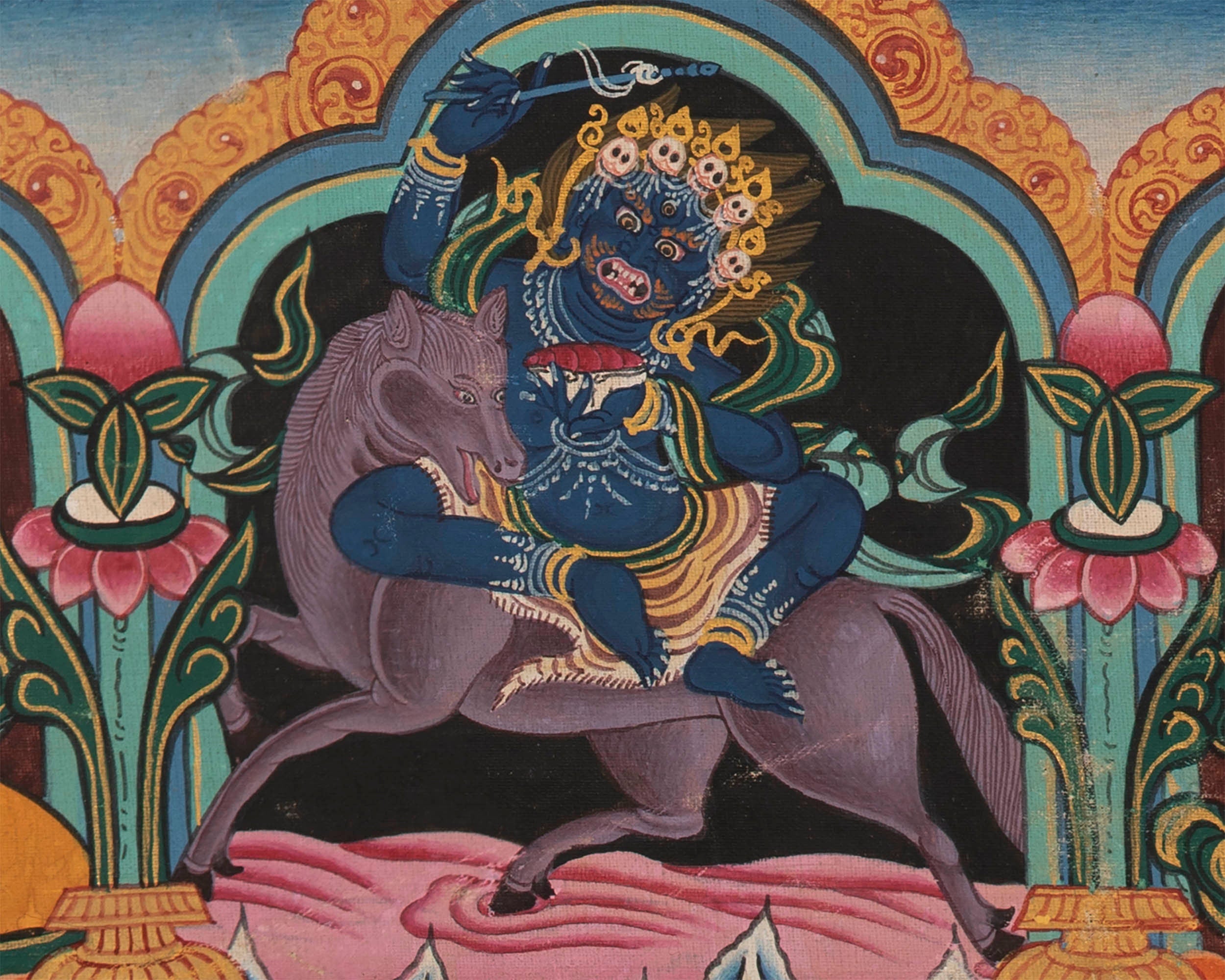 Five Dhyani Buddha Mandala | Vintage Handmade Thangka Painting