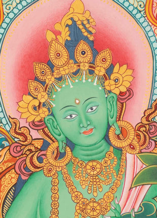 Newari Style Green Tara Thangka | Hand Painted Buddhist Art | Wall Decors