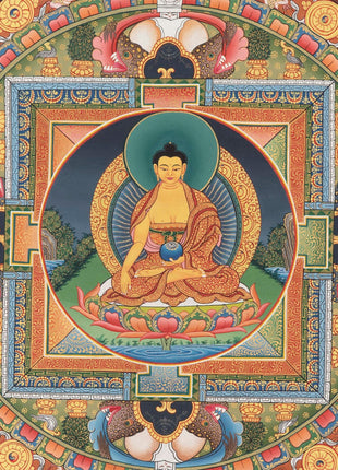 Round Buddhist Mandala Painting | Vintage Thanka for Meditation