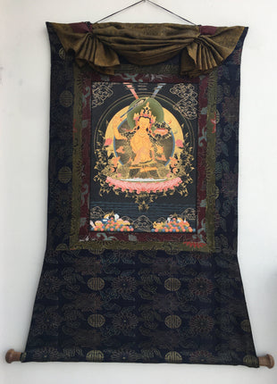 Bodhisattva Manjushri Thangka | Cotton Canvas Art  for Meditation and wall hanging