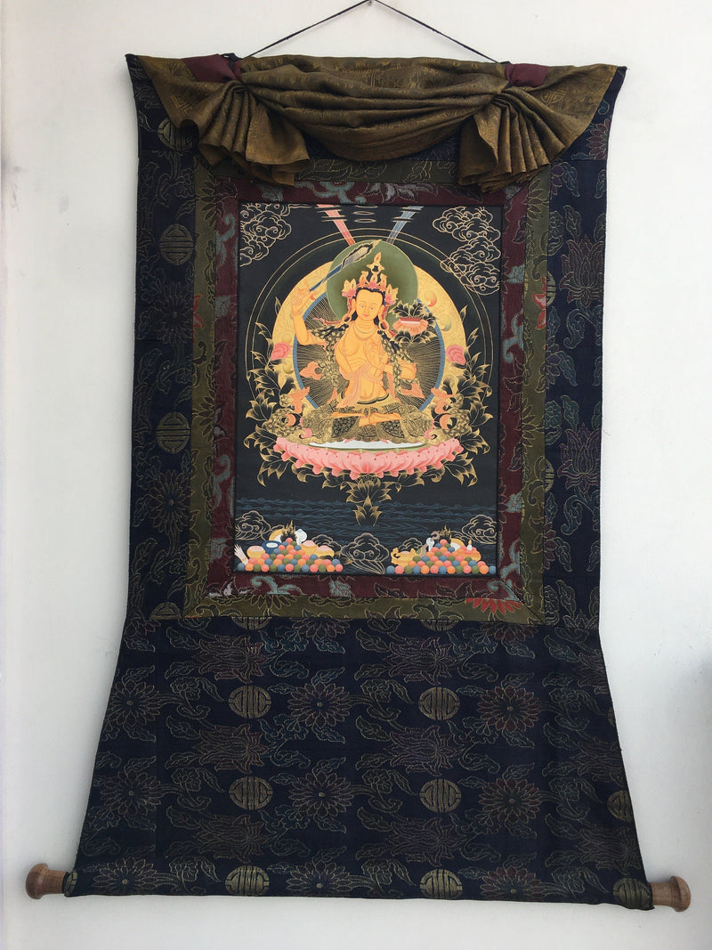 Bodhisattva Manjushri Thangka | Cotton Canvas Art  for Meditation and wall hanging