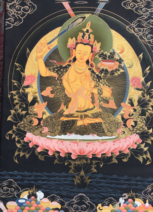 Bodhisattva Manjushri Thangka | Cotton Canvas Art  for Meditation and wall hanging