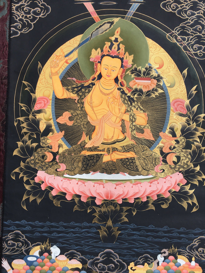 Bodhisattva Manjushri Thangka | Cotton Canvas Art  for Meditation and wall hanging