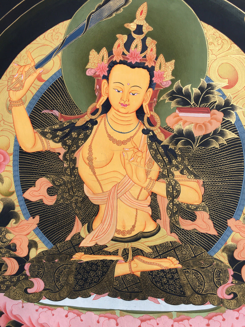 Bodhisattva Manjushri Thangka | Cotton Canvas Art  for Meditation and wall hanging