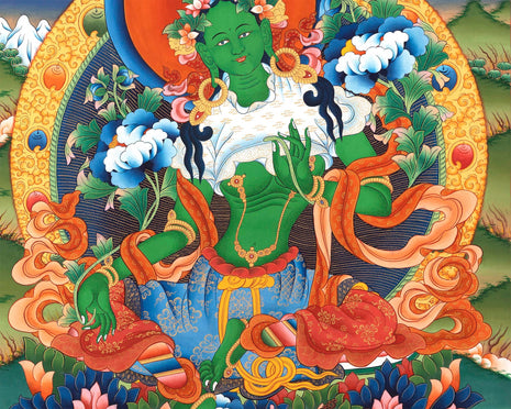 Green Tara Bodhisattva Thangka | Cotton Canvas Spiritual Art