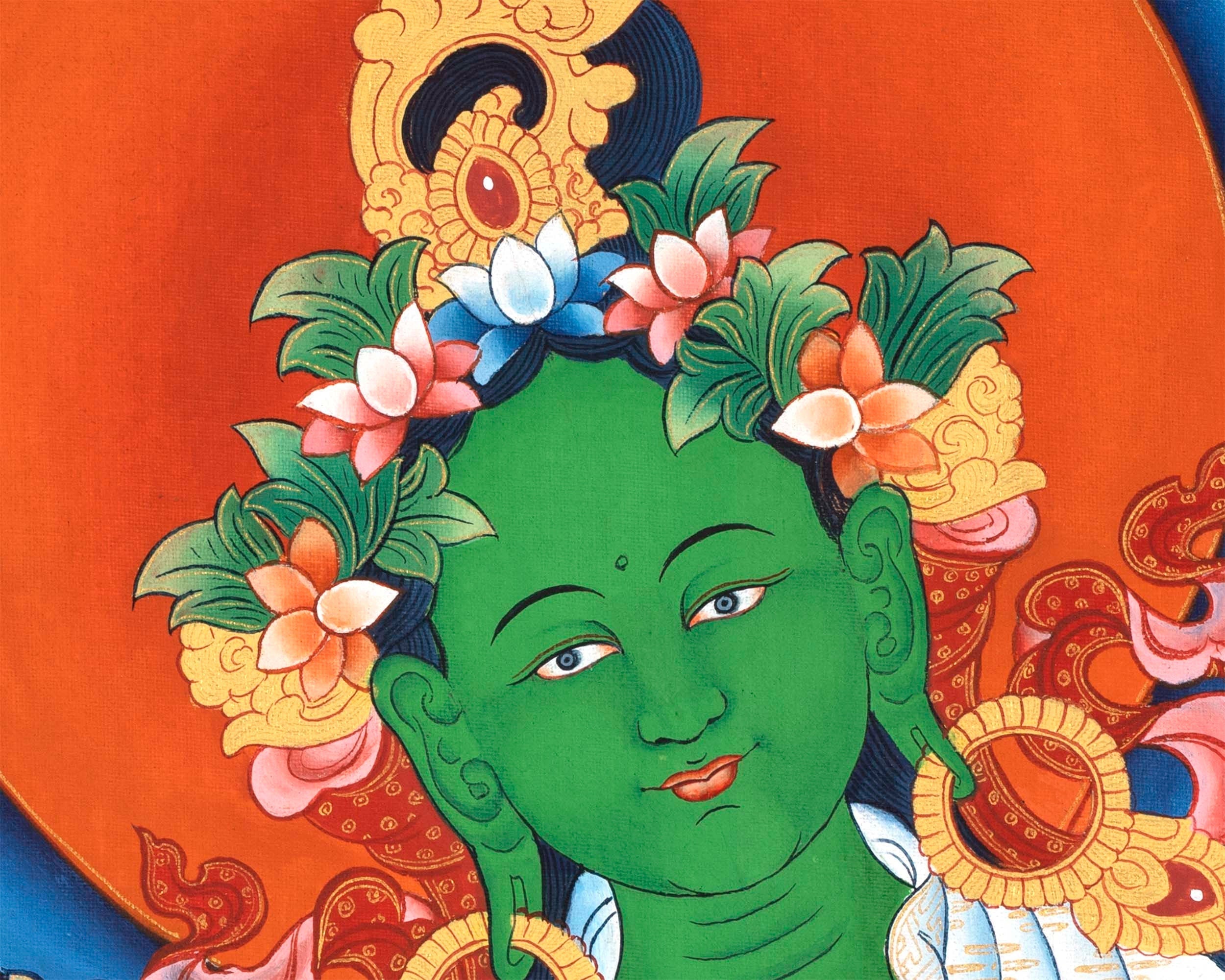 Green Tara Bodhisattva Thangka | Cotton Canvas Spiritual Art