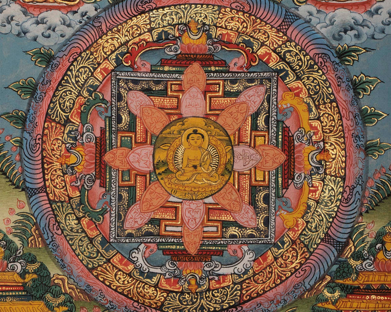 Buddha Mandala Thangka with Boddhisattavas | Himalayan Religious Painting