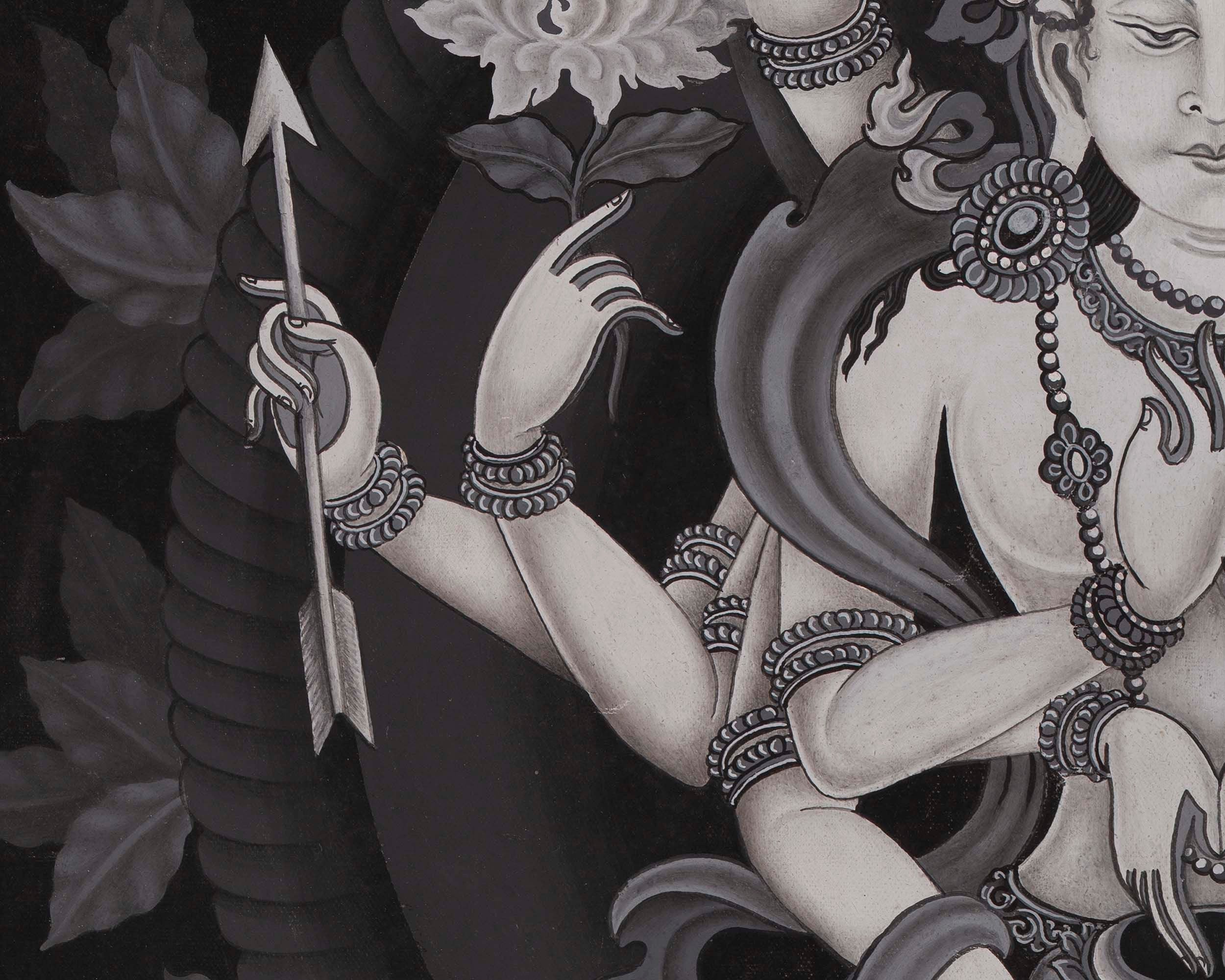Newari Black and White Arya Manjushree Namsangiti thangka | Buddhist Art
