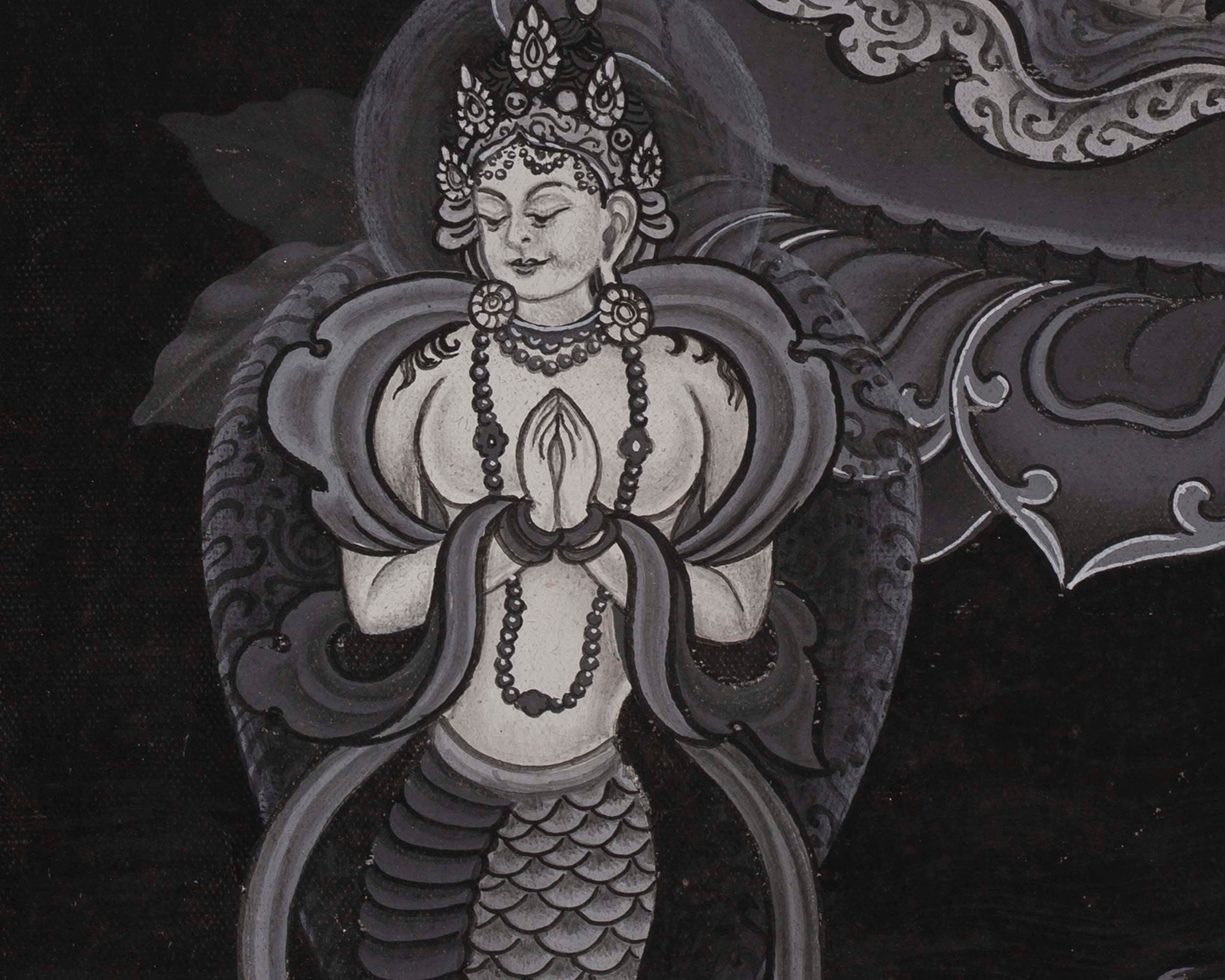 Newari Black and White Arya Manjushree Namsangiti thangka | Buddhist Art