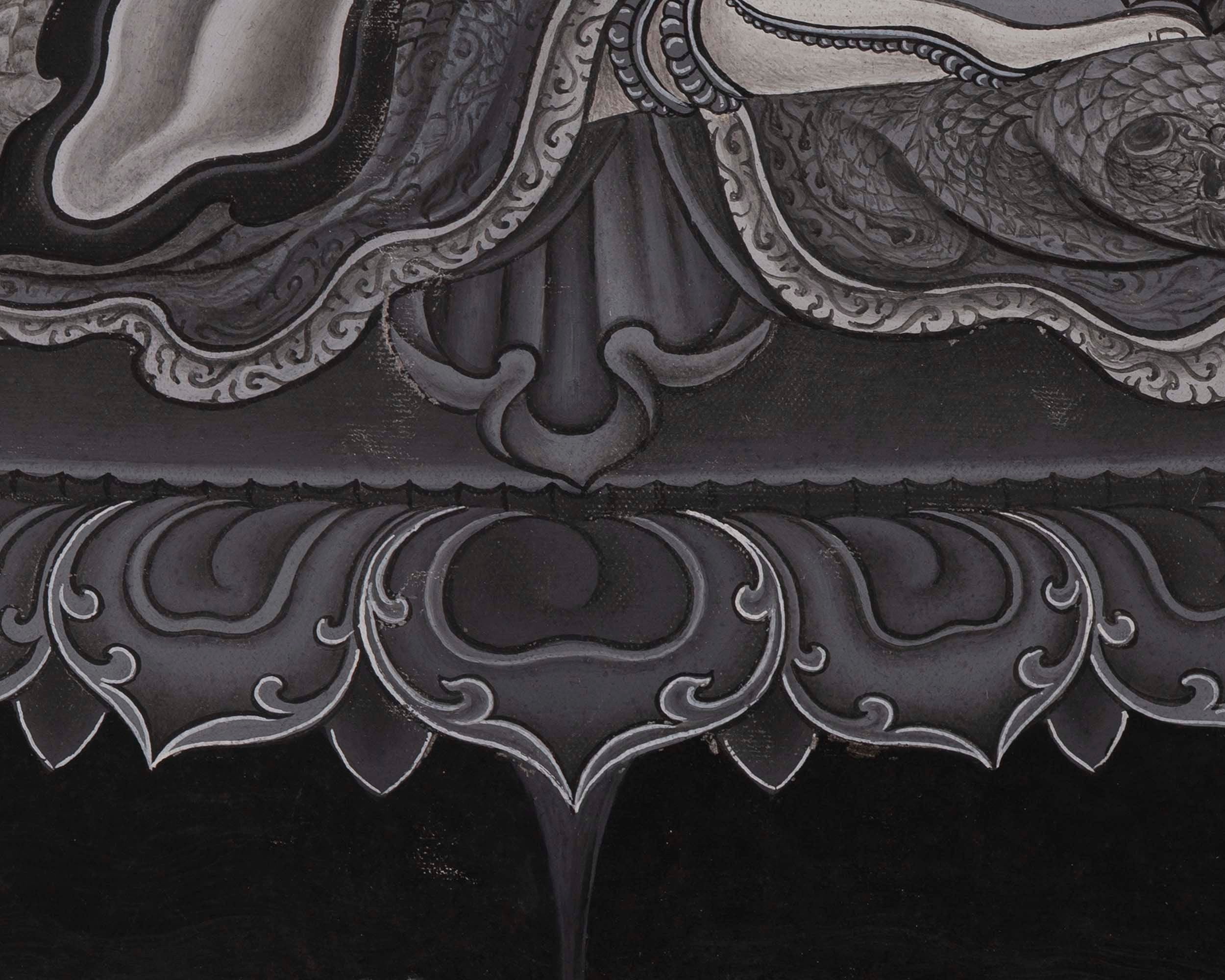 Newari Black and White Arya Manjushree Namsangiti thangka | Buddhist Art