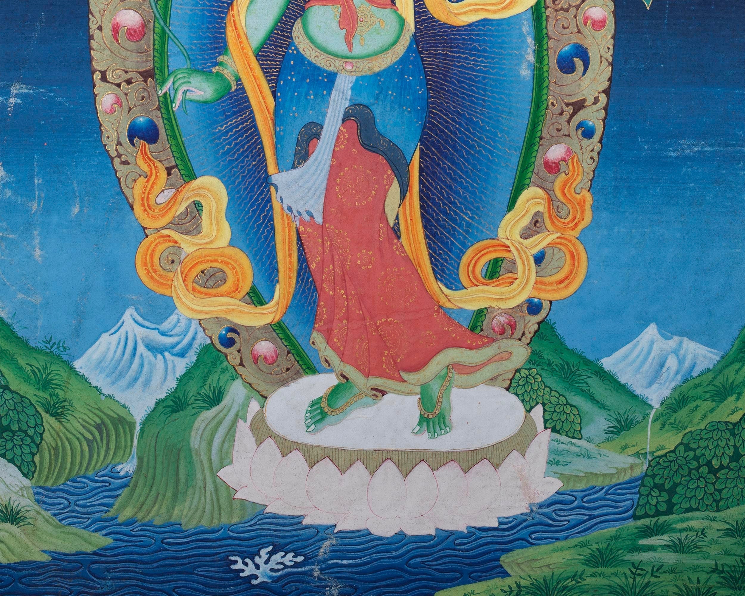 Vintage Green Tara Thangka | Cotton Canvas Spiritual Art
