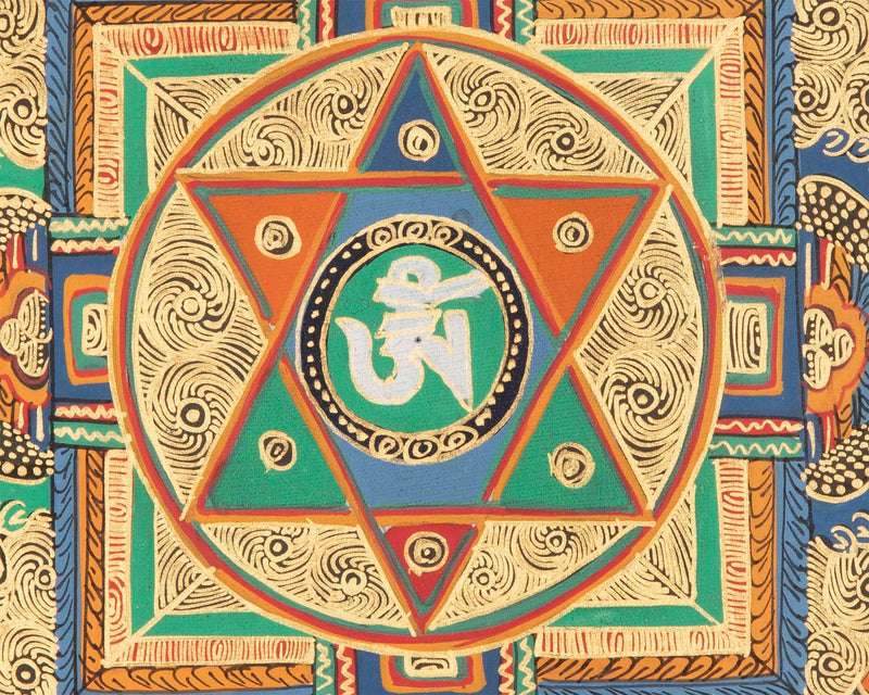 Spiritual Mantra Mandala Thangka | Handpainted Buddhist Artwork | Religious Wall Decor