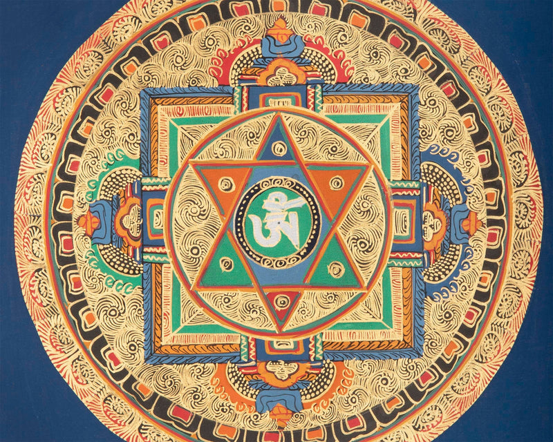 Spiritual Mantra Mandala Thangka | Handpainted Buddhist Artwork | Religious Wall Decor