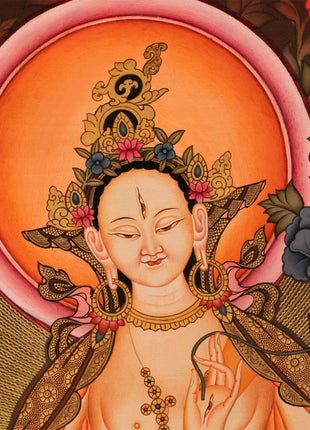White Tara Painting | Traditional Religious Wall Decor