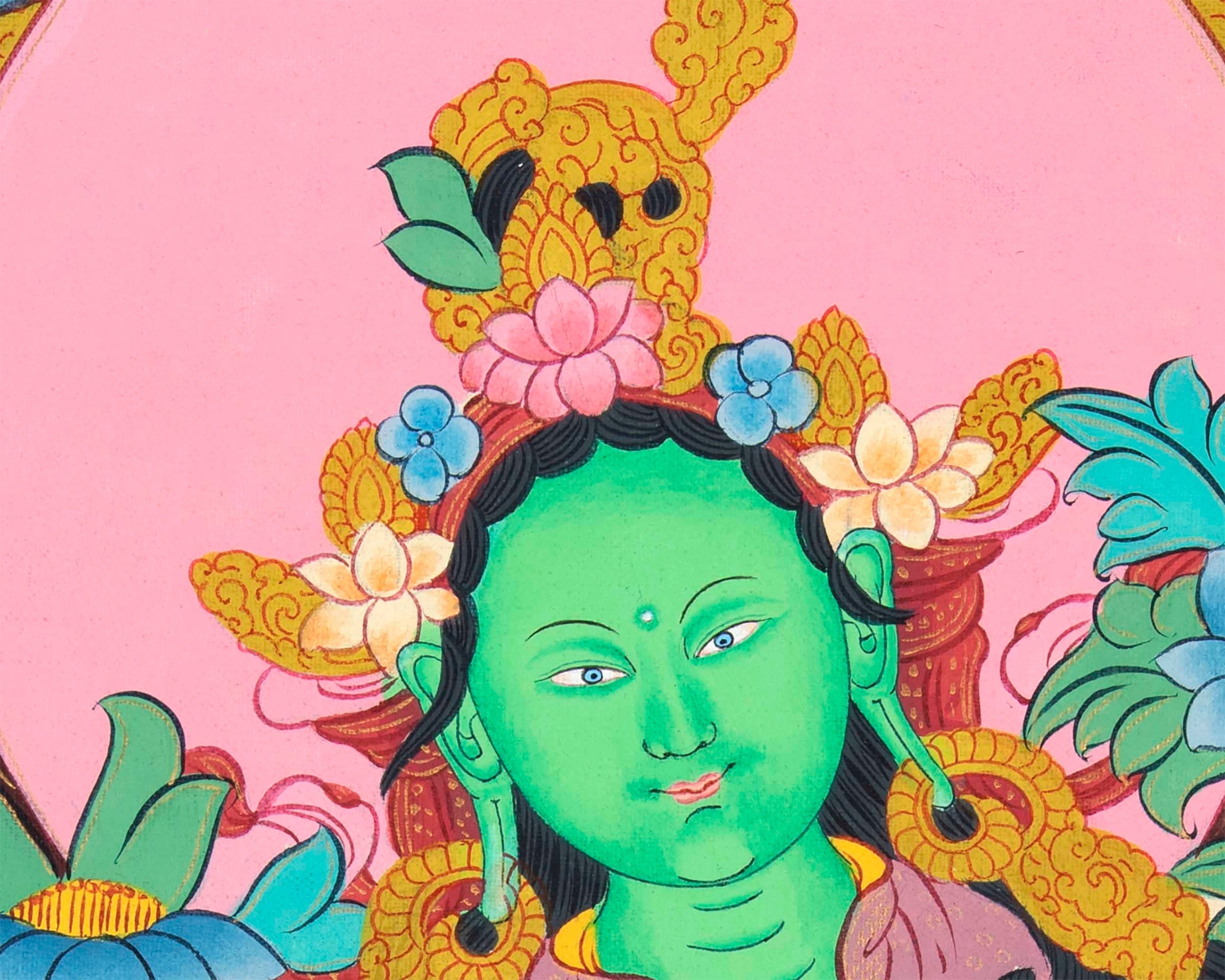 Mother Green Tara Thangka |  Religious Handpainted Art | Buddhist Wall Decors