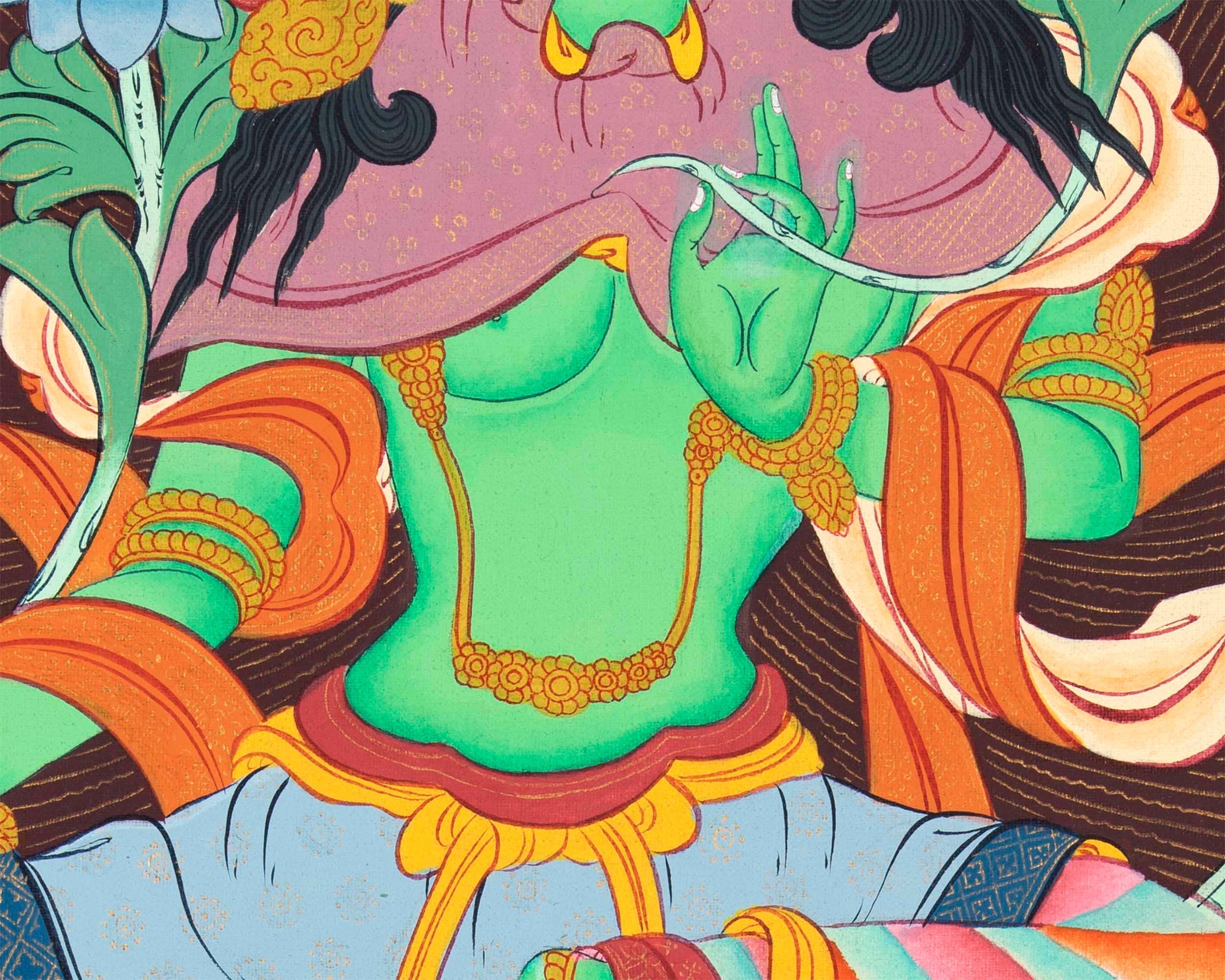 Mother Green Tara Thangka |  Religious Handpainted Art | Buddhist Wall Decors