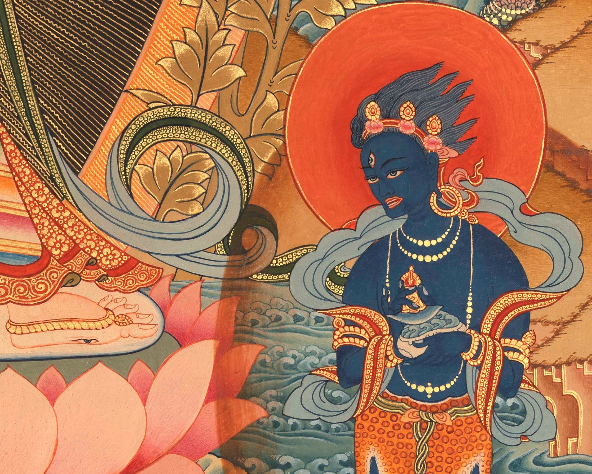 Standing White Tara Mother Goddess Healing Thangka Painting |  Wall hanging Decoration for Positivity