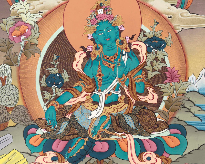 Green Tara Buddhist Thangka | Tibetan Deity Dolma | Wall Decors