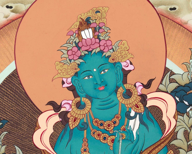 Green Tara Buddhist Thangka | Tibetan Deity Dolma | Wall Decors