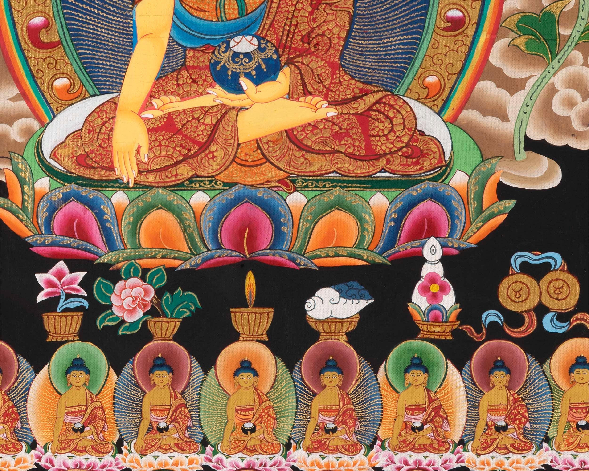 108 Seated Buddha Thangka | Yoga Meditation Canvas Art for your Peace and wellbeing