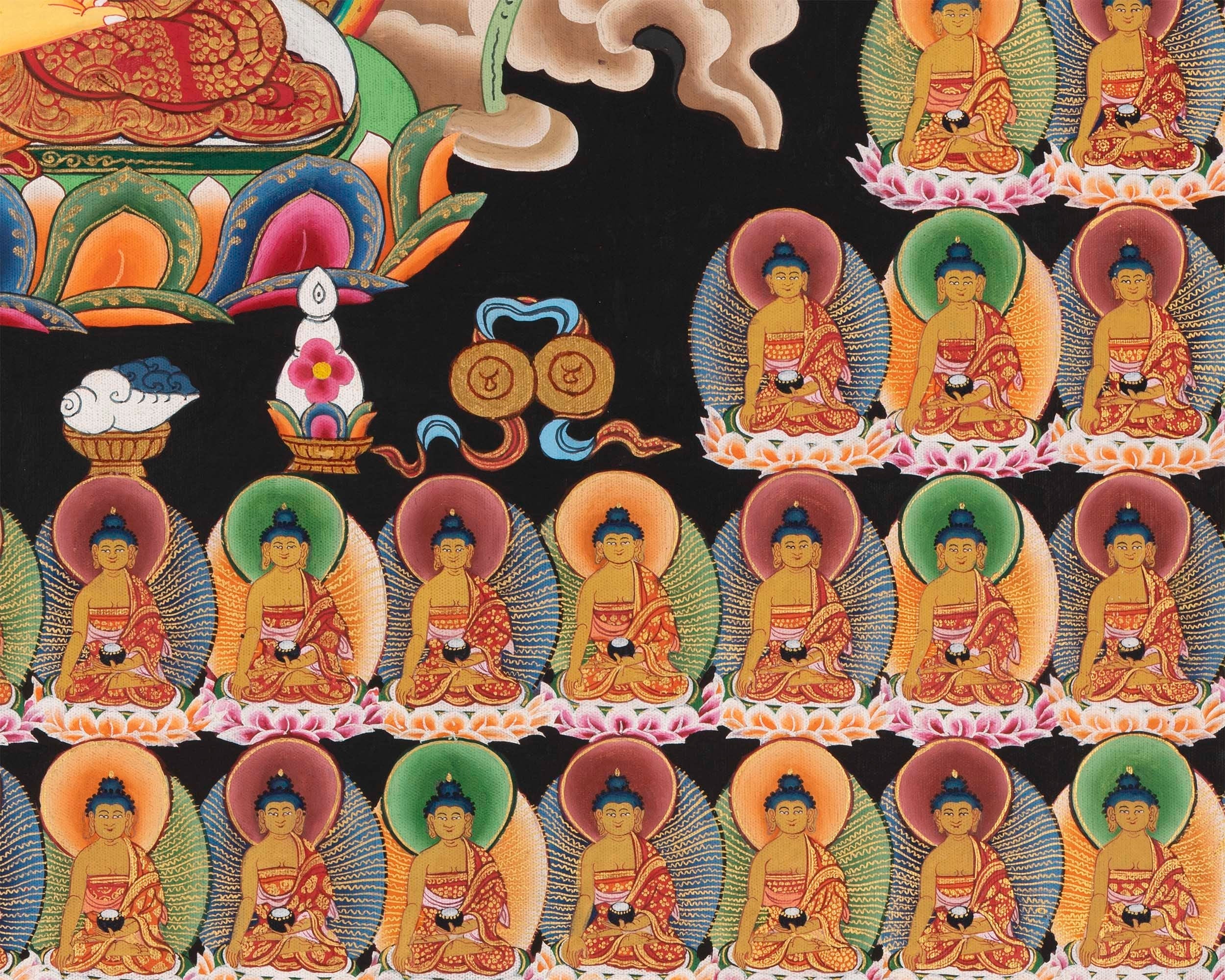 108 Seated Buddha Thangka | Yoga Meditation Canvas Art for your Peace and wellbeing