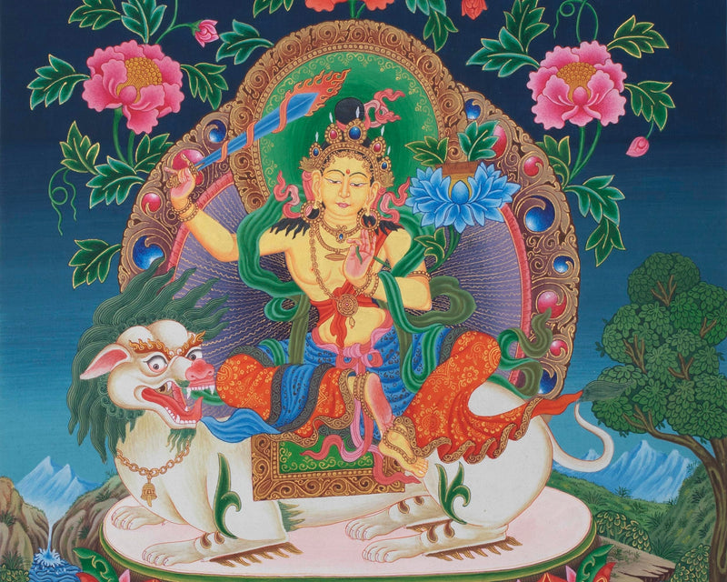 Mahabodhisattva Manjushree Thangka | Vintage Art for Meditation and Wall Decor