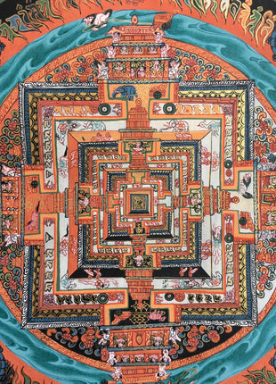Hand Painted Kalchakra Mandala Art from Nepal | Tibetan Mandala Canvas Art