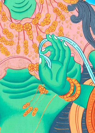 Mother Green Tara Thangka Painting | Wall Hanging Decoration | Religious Home Decor