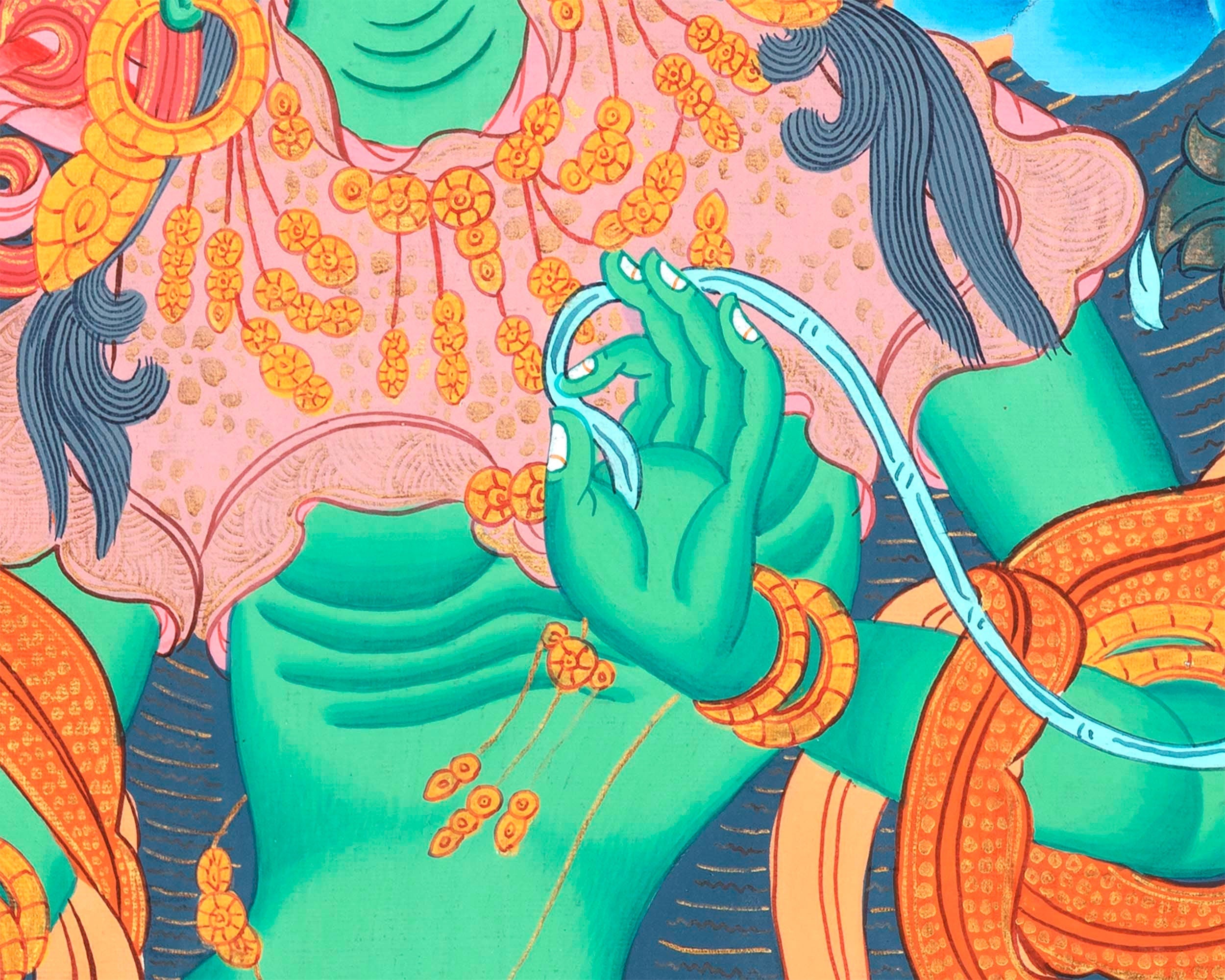 Mother Green Tara Thangka Painting | Wall Hanging Decoration | Religious Home Decor