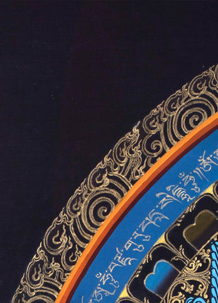 Buddha Shakyamuni Mandala Thangka Painting | Himalayan Buddhist Art  of Buddha On Lotus Throne  | 24 K Gold Work On Black  Base Color