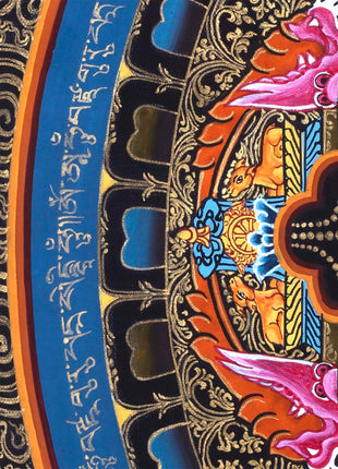 Buddha Shakyamuni Mandala Thangka Painting | Himalayan Buddhist Art  of Buddha On Lotus Throne  | 24 K Gold Work On Black  Base Color