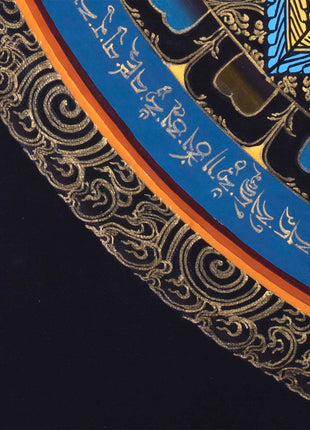 Buddha Shakyamuni Mandala Thangka Painting | Himalayan Buddhist Art  of Buddha On Lotus Throne  | 24 K Gold Work On Black  Base Color