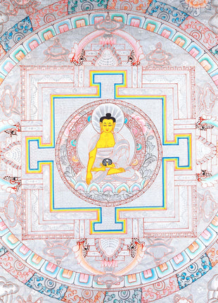 Silver Base Buddha Mandala | Thangka in Medium Size Without Brocade