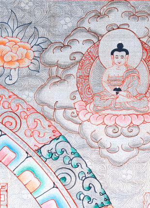 Silver Base Buddha Mandala | Thangka in Medium Size Without Brocade