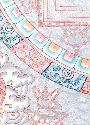 Silver Base Buddha Mandala | Thangka in Medium Size Without Brocade