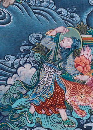 Buddha with 16 Arthats Thangka | Original Hand Painted Tibetan Wall hanging Decoration for Peace | Landscape Art