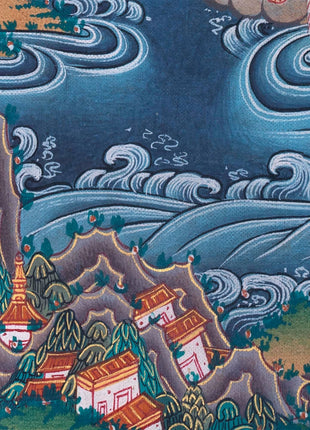 Buddha with 16 Arthats Thangka | Original Hand Painted Tibetan Wall hanging Decoration for Peace | Landscape Art