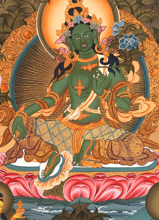 Goddess Green Tara | Small Size Tibetan Thangka Wall Decoration Painting