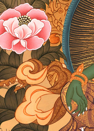 Goddess Green Tara | Small Size Tibetan Thangka Wall Decoration Painting