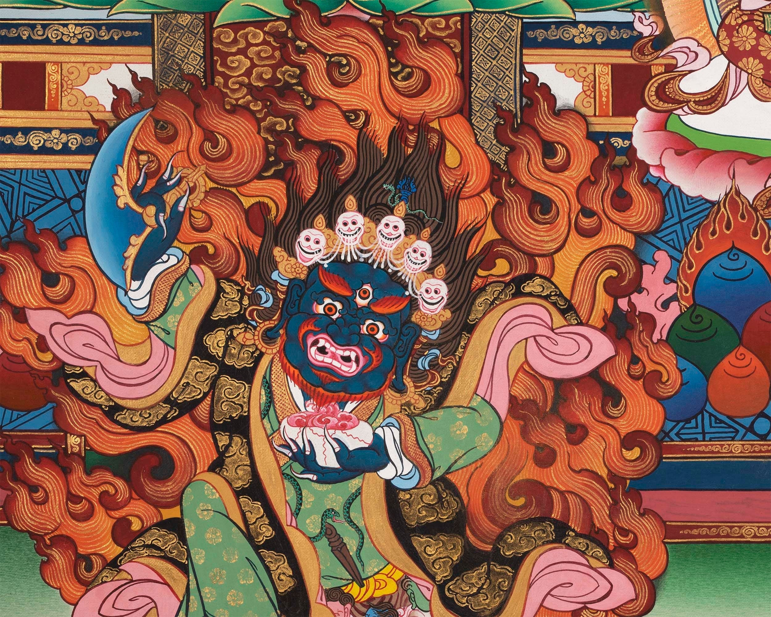 Manjushree Thangka | Manjushri Palace Large Sized Tibetan Thangka Painting For Office, Bedroom & Farmhouse