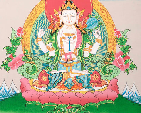 Avalokiteshvara Chenrezig Thangka | Bodhisattva Tibetan Art | Wall Hanging Decor