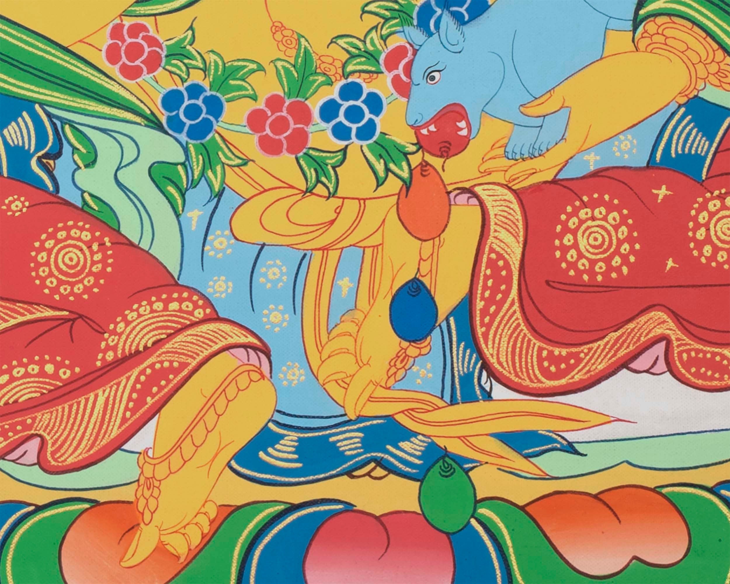 Tibetan Kubera Thangka | Dzambala Thangka Art | Original Hand Painted Wall Decor