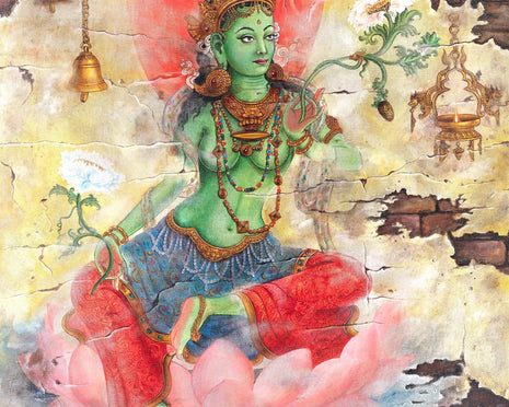 Oil Painting Tara | Arya Green Tara | Religious Buddhist Thangka