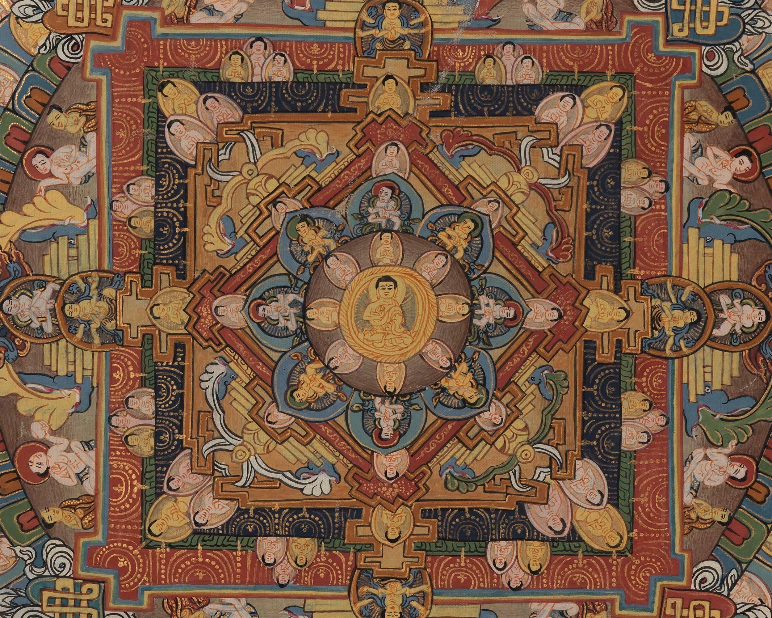 Hand Painted Mandala | Thanka with Brocade Mounted