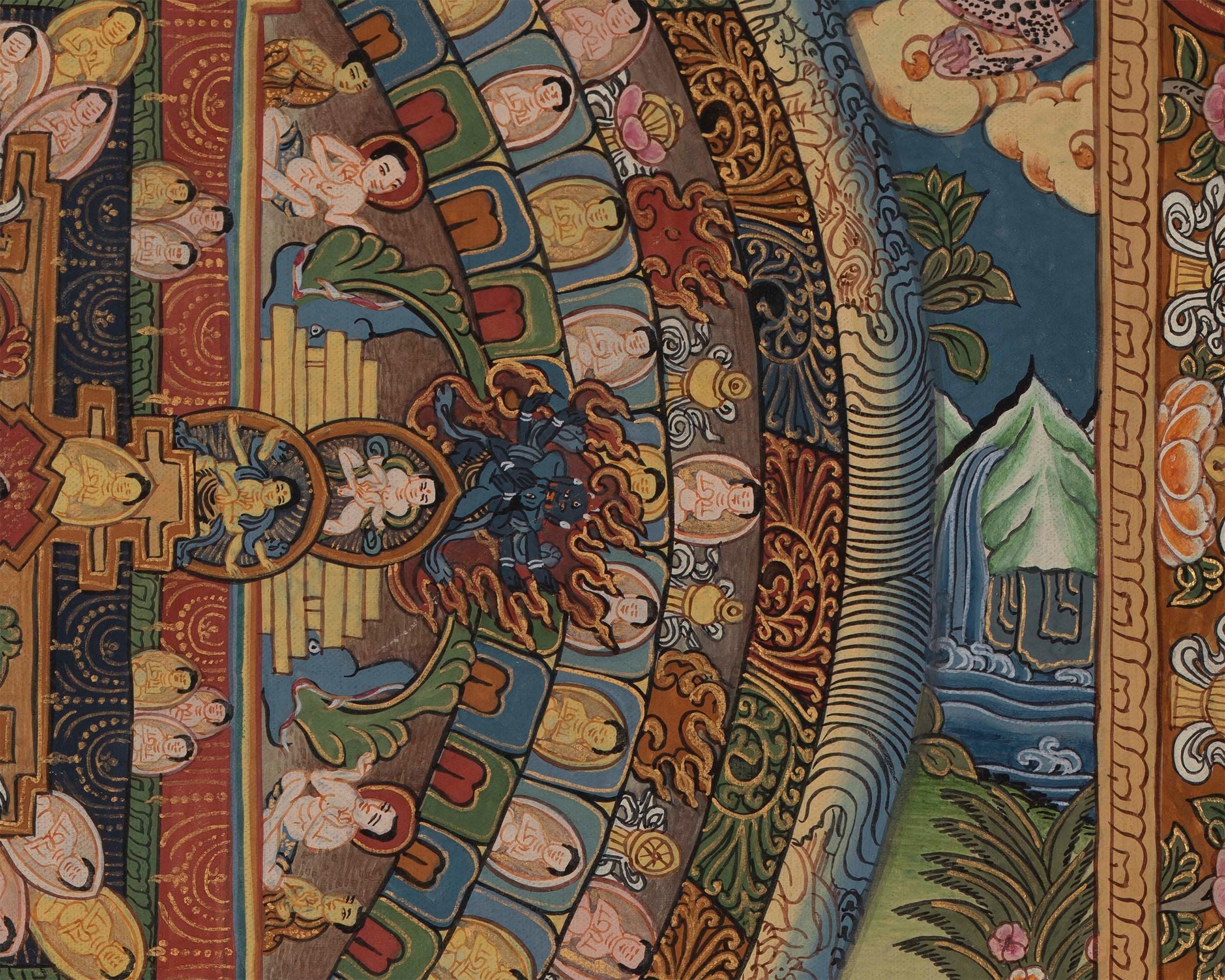Hand Painted Mandala | Thanka with Brocade Mounted