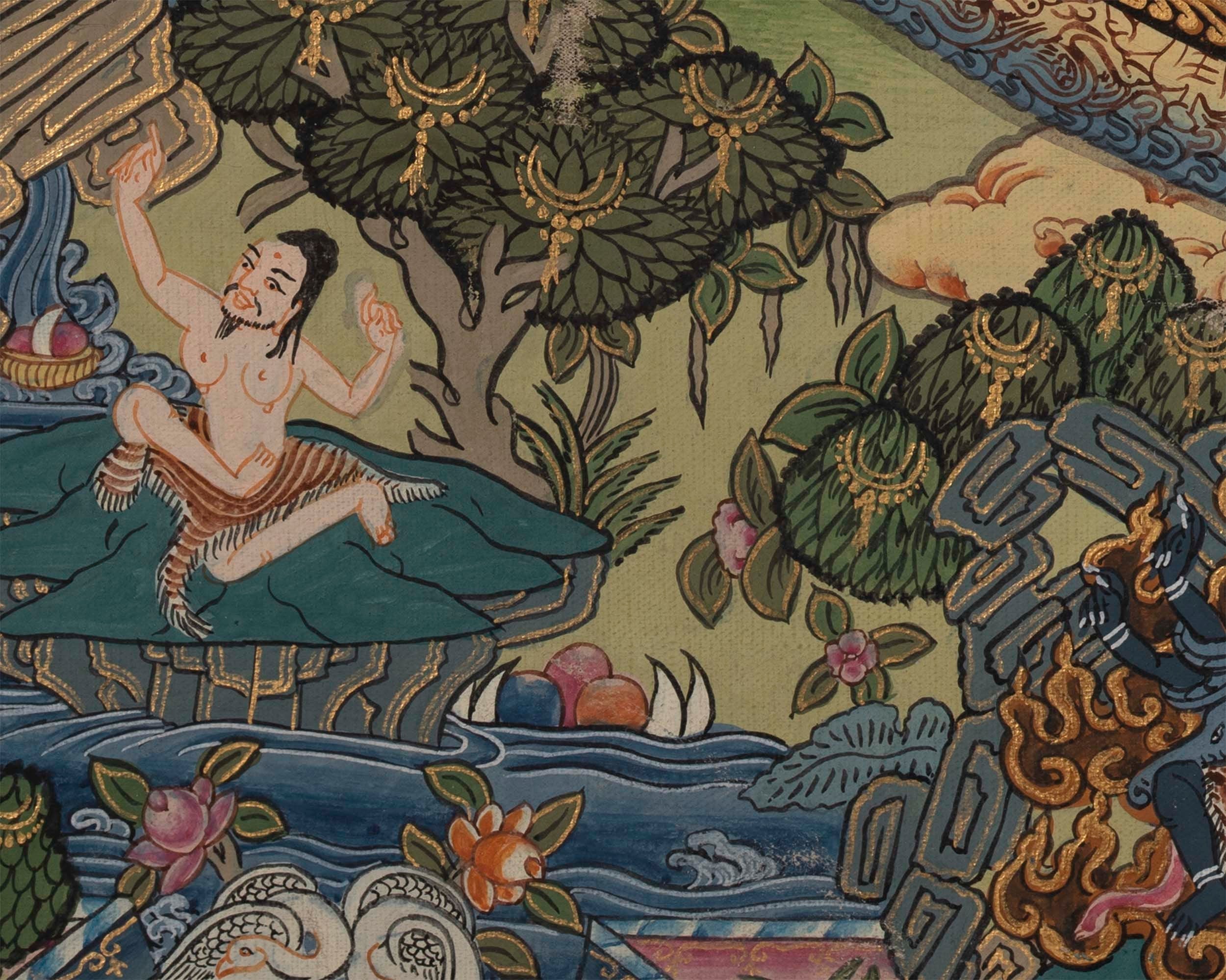 Hand Painted Mandala | Thanka with Brocade Mounted