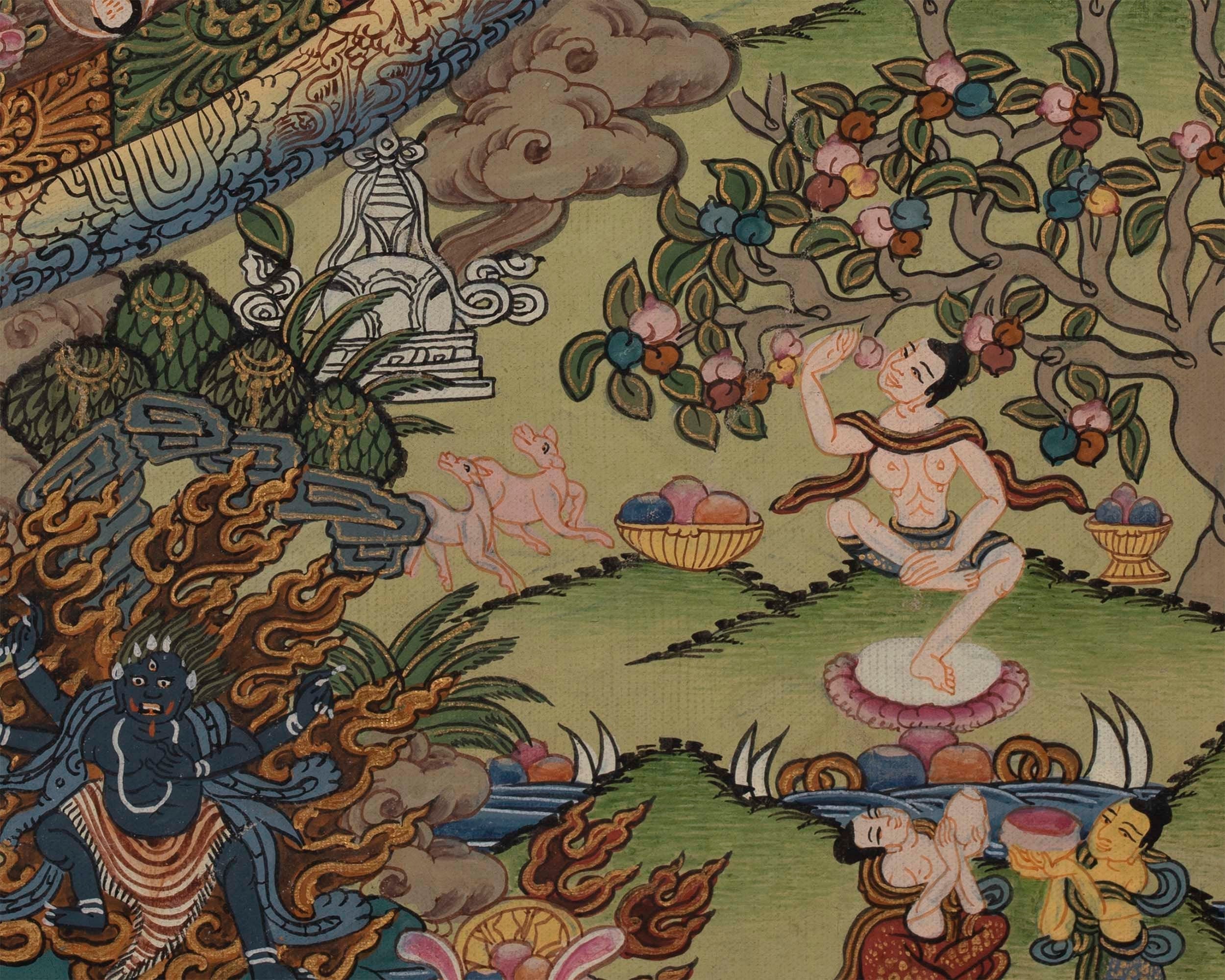 Hand Painted Mandala | Thanka with Brocade Mounted