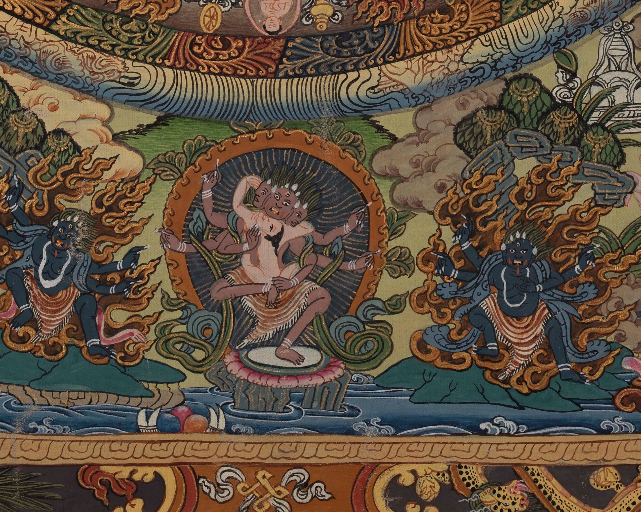 Hand Painted Mandala | Thanka with Brocade Mounted