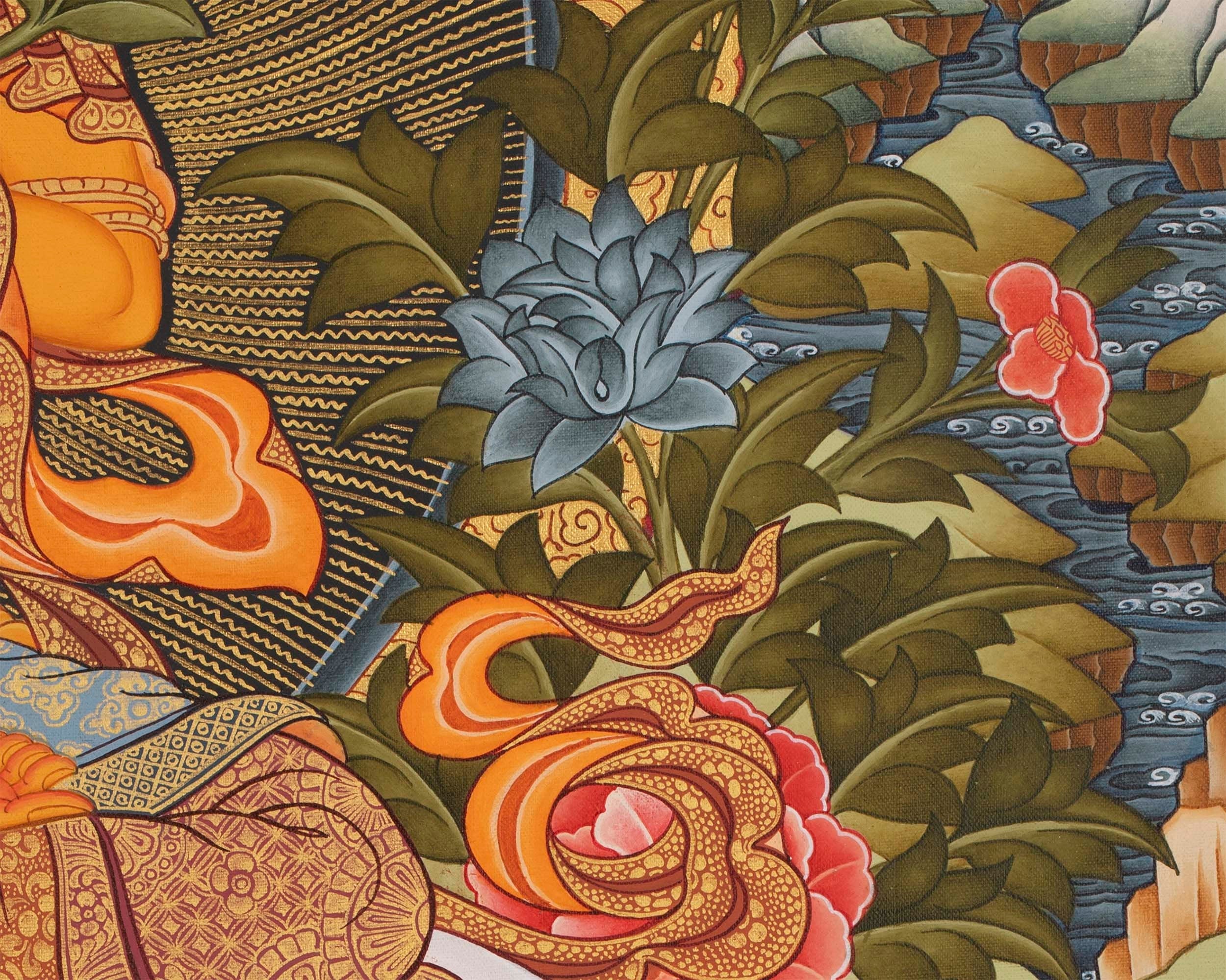 Manjushree The Deity of Wisdom Thangka  | Amitayus , Vajrapani & Chengresig Fine Quality Acrylic Art | Wisdom Buddha